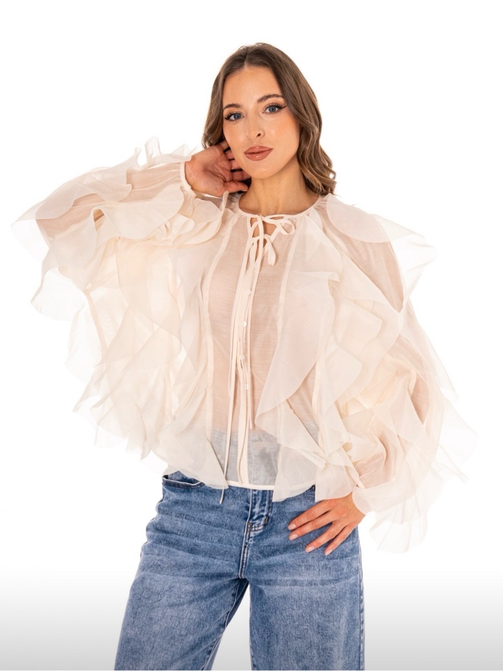 Romantic Being Ruffle Sheer Blouse